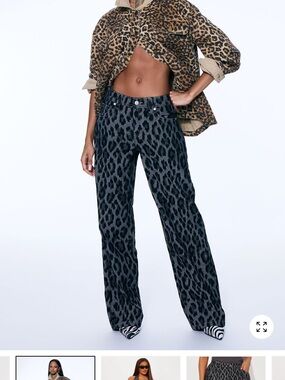 Fashion Nova Straight Leg Jeans in Black/Leopard Combo
